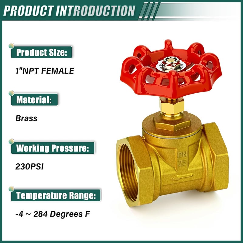 Goraguchi DN25 Brass industrial Globe Valves, 1" Female,with Wheel Handle, Heavy Duty Globe Valves Tool, for Fuel/Airl/Water/Gas/Oil - Image 3